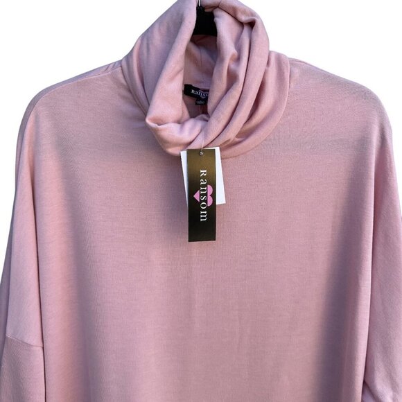 Ransom Womens Pink Cowl Neck Long Sleeve Lightweight Uneven Hem Turtleneck New L - Picture 2 of 10